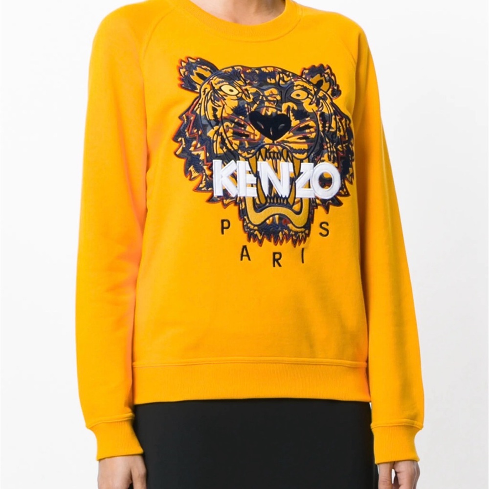 Kenzo Bright Yellow Tiger Logo Crewneck Sweatshirt